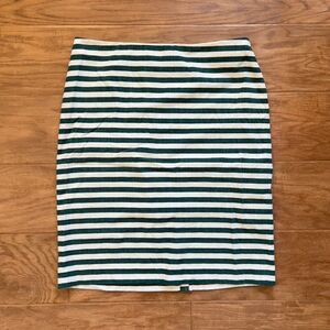 Talbots Pencil Skirt Size 10 Green/White Striped 100% Cotton
